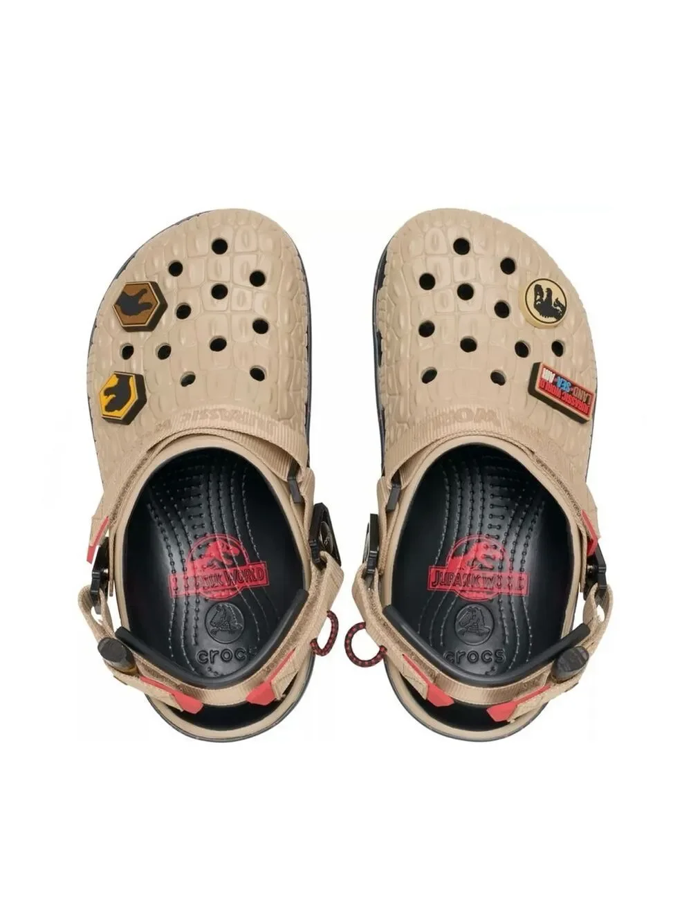 NWT CROCS Jurassic World Classic Clog J6 / M7/W9 Beige Orange Black Red Dinosaur
